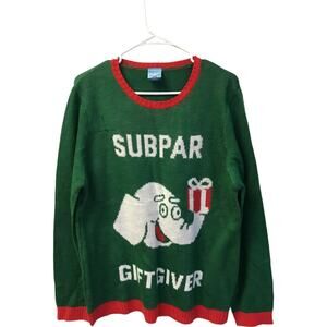 Norther Pole L Green Sweater Pullover Subpar Gift Giver Ugly Xmas Sweater